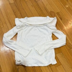 Gap Kids Off-Shoulder White Ribbed Long Sleeve Top Size XXL